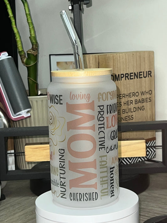 Mom| 16oz Glass Tumbler