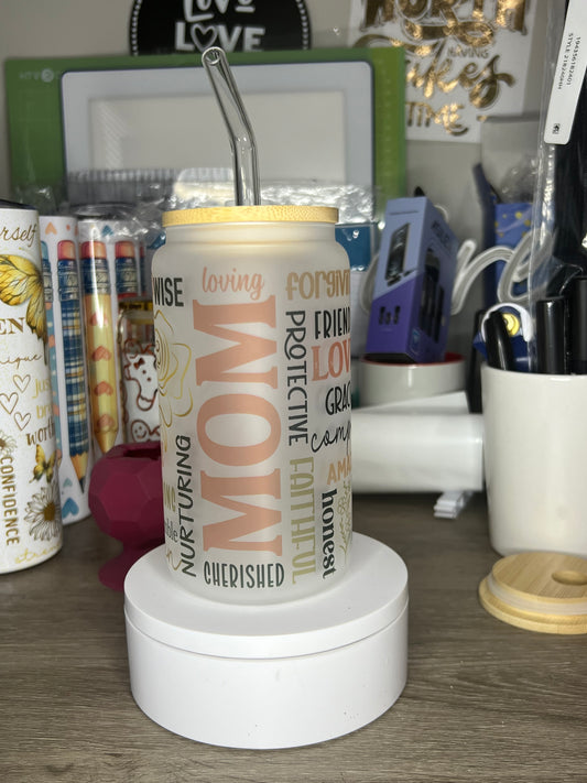 Mom| 16oz Glass Tumbler