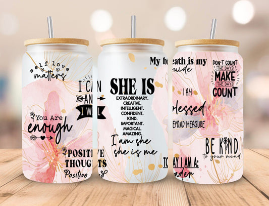 She Is| 16oz Glass Tumbler