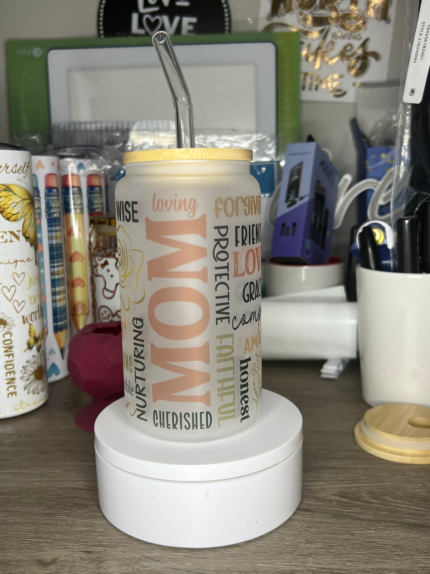 Mom| 16oz Glass Tumbler