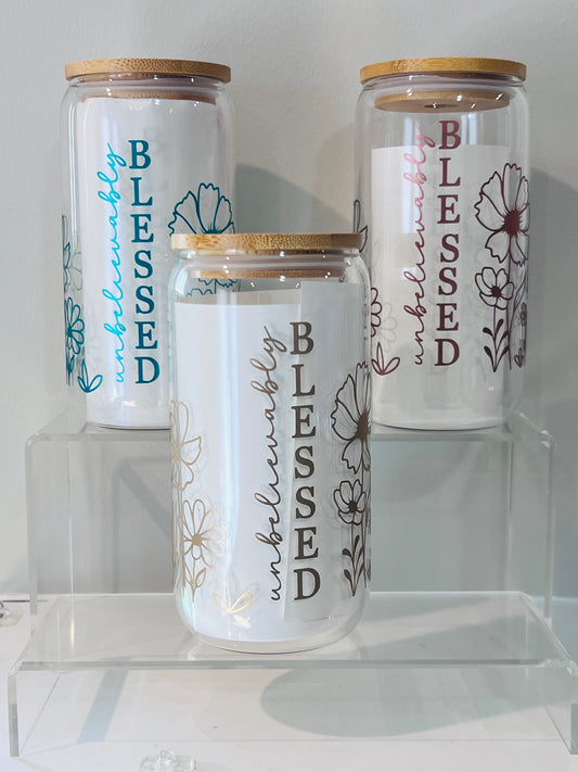 Unbelievably Blessed| 16oz Glass Tumbler